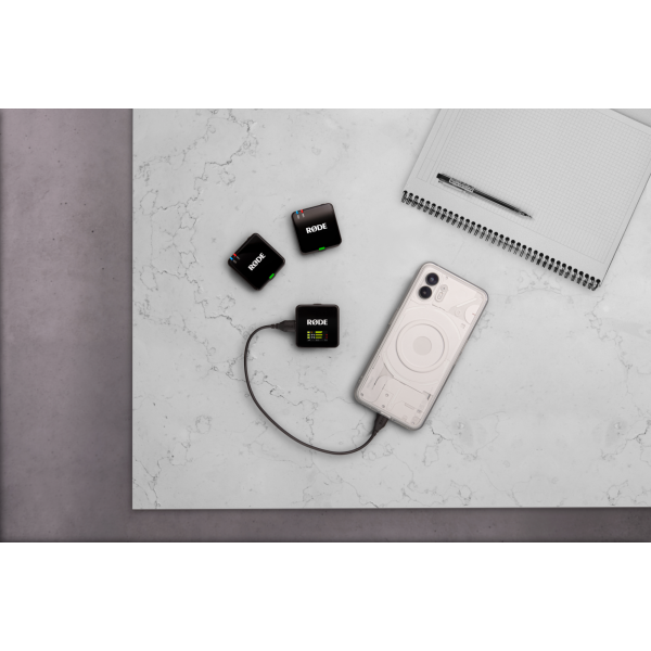 RØDE Wireless GO GEN3 Charge Case+ töltő és tartó tokkal csomagban, fekete